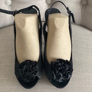 Women's Lamis-Peep Toe Satin Platform Pumps